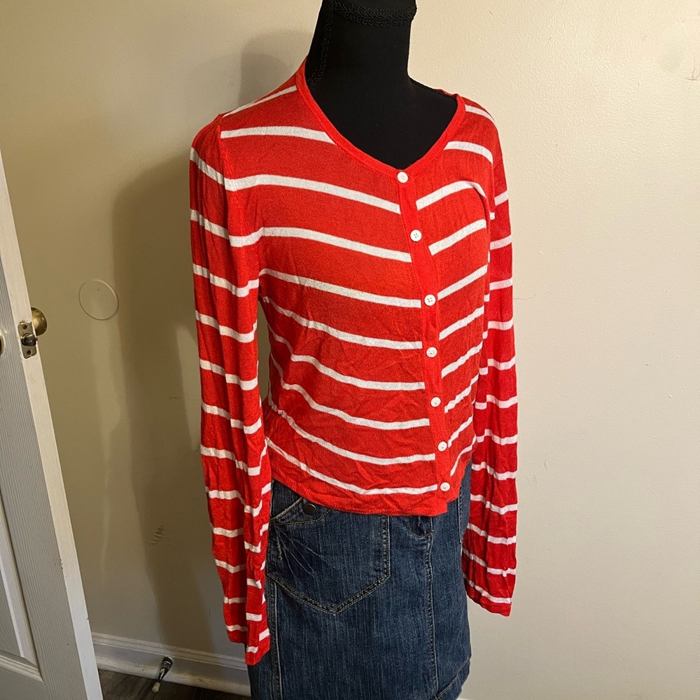 wild fable Red & White Striped Button Front Cardigan